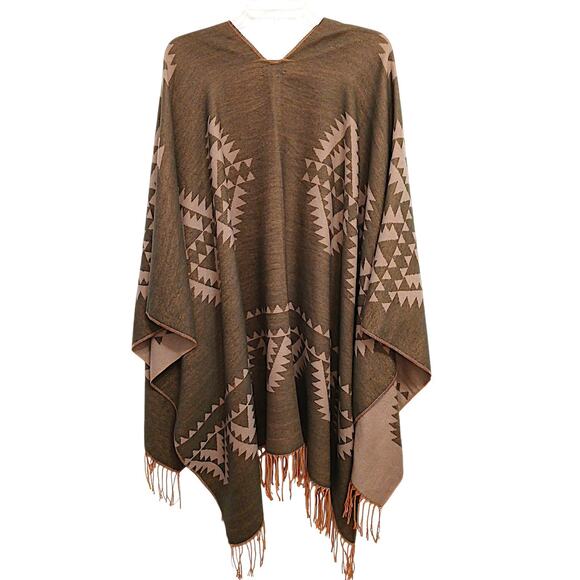 Reversible Aztec Cape Western Southwestern One Size Fits All Khaki Green Soft - Picture 11 of 16